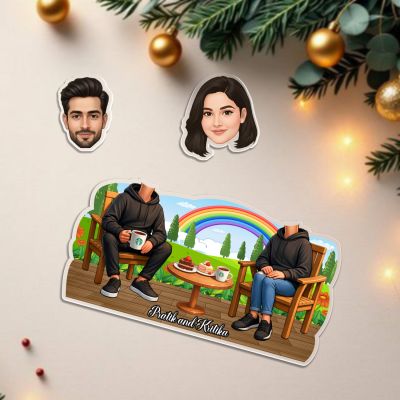 Personalized Proposing Couple Bobblehead Caricature Custom Cartoon Face Cutout Propose Theme Tabletop Decor for Girlfriend Boyfriend, Husband & Wife  Battery Powered Moving Head